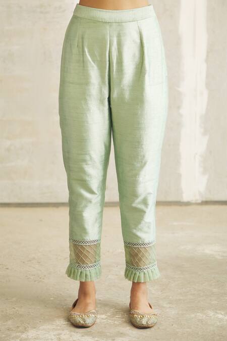 Aariyana Couture_Green Chanderi Silk, Silk, Organza Sequins, Embroidery Round Neck Kurta Set_at_Aza_Fashions