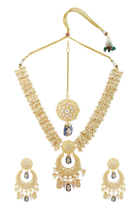 Shop Moh-Maya By Disha Khatri Gold Plated Pearls, Stones Kundan Pendant Necklace Set at Aza Fashions Shop_Moh-Maya By Disha Khatri_Gold Plated Pearls, Stones Kundan Pendant Necklace Set _at_Aza_Fashions