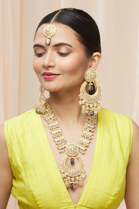 Moh-Maya By Disha Khatri Gold Plated Pearls, Stones Kundan Pendant Necklace Set Online at Aza Fashions Moh-Maya By Disha Khatri_Gold Plated Pearls, Stones Kundan Pendant Necklace Set _Online_at_Aza_Fashions