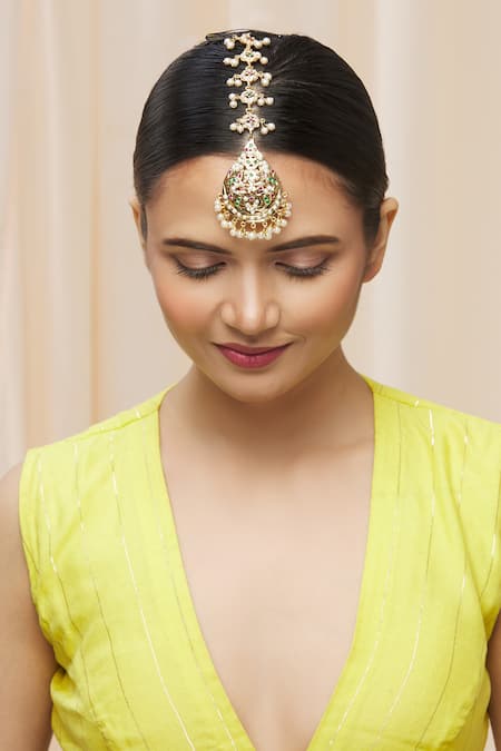 Moh-Maya By Disha Khatri_Gold Plated Jadau Tiered Maangtikka _Online_at_Aza_Fashions