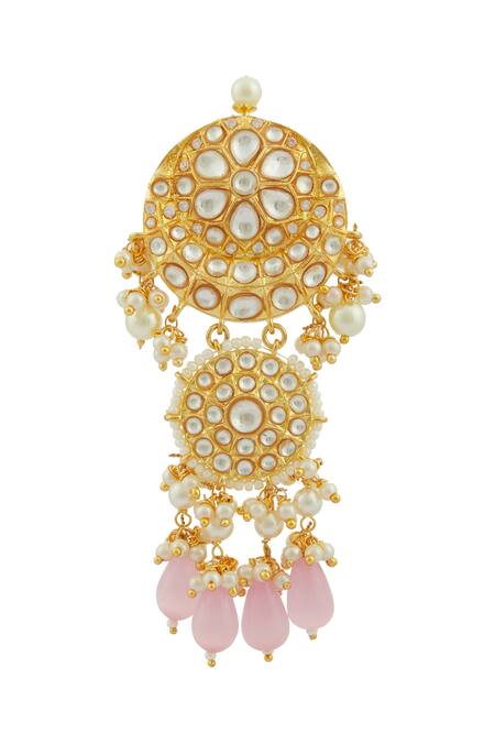 Shop Moh-Maya By Disha Khatri Gold Plated Pearls, Beads, Diamonds Kundan Tiered Danglers Online at Aza Fashions Shop_Moh-Maya By Disha Khatri_Gold Plated Pearls, Beads, Diamonds Kundan Tiered Danglers _Online_at_Aza_Fashions