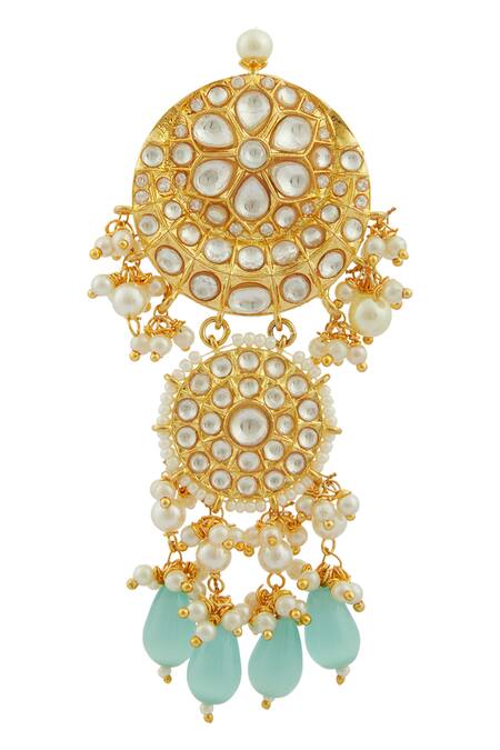 Shop Moh-Maya By Disha Khatri Gold Plated Pearls, Beads Kundan Tiered Danglers Online at Aza Fashions Shop_Moh-Maya By Disha Khatri_Gold Plated Pearls, Beads Kundan Tiered Danglers _Online_at_Aza_Fashions