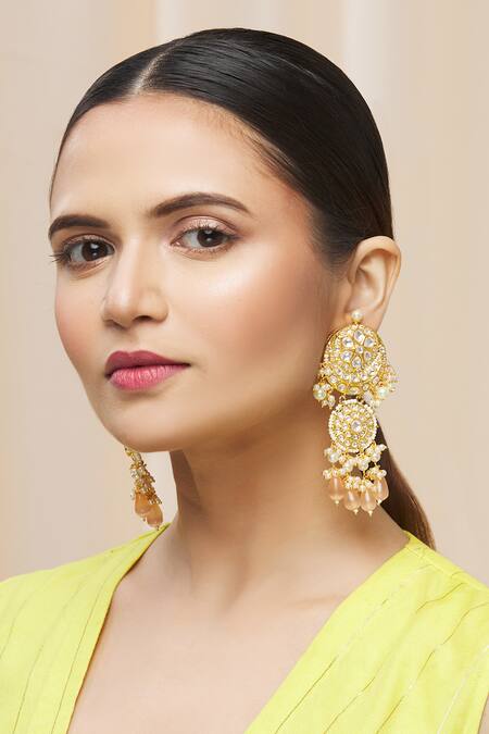 Moh-Maya By Disha Khatri Gold Plated Pearls, Beads, Gota Patti Kundan Tiered Danglers 