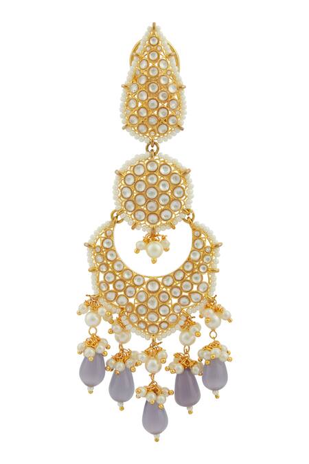 Shop Moh-Maya By Disha Khatri Gold Plated Pearls, Stones, Gota Patti Kundan Tiered Chandbalis Online at Aza Fashions Shop_Moh-Maya By Disha Khatri_Gold Plated Pearls, Stones, Gota Patti Kundan Tiered Chandbalis _Online_at_Aza_Fashions