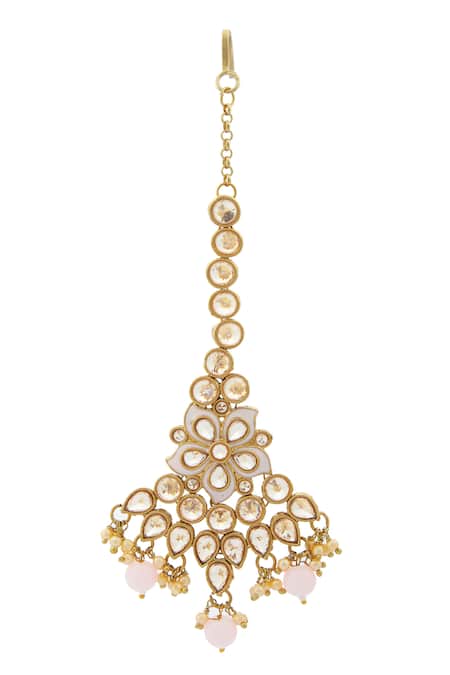 Moh-Maya By Disha Khatri_Gold Plated Pearls, Stones Meenakari Choker Set _at_Aza_Fashions