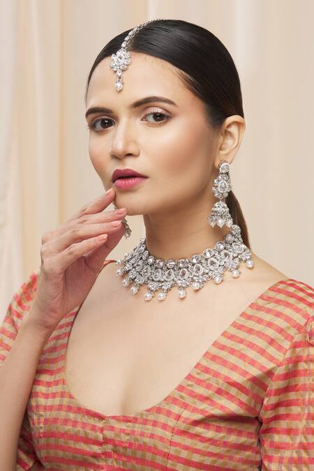 Shop Moh-Maya By Disha Khatri Gold Plated Stones, Beads Choker Set at Aza Fashions Shop_Moh-Maya By Disha Khatri_Gold Plated Stones, Beads Choker Set _at_Aza_Fashions