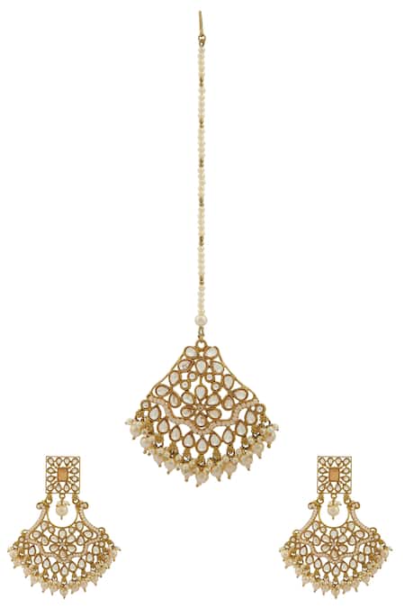 Moh-Maya by Disha Khatri Stone Danglers with Maangtikka 
