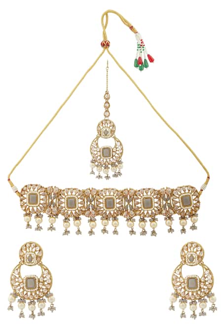 Moh-Maya By Disha Khatri Gold Plated Stones, Beads Drop Choker Set 