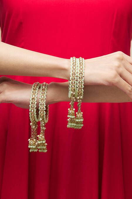 Moh-Maya By Disha Khatri_Gold Plated Pearls, Beads Jhumka Drop Bangles - Set Of 4_Online_at_Aza_Fashions