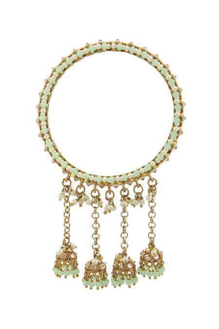 Buy_Moh-Maya By Disha Khatri_Gold Plated Pearls, Beads Jhumka Drop Bangles - Set Of 4_Online_at_Aza_Fashions