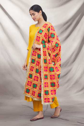 Buy_Samyukta Singhania_Multi Color Phulkari Embroidered Dupatta_Online_at_Aza_Fashions