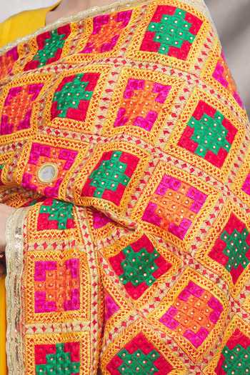 Shop_Samyukta Singhania_Multi Color Phulkari Embroidered Dupatta_Online_at_Aza_Fashions