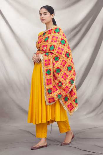 Samyukta Singhania_Multi Color Phulkari Embroidered Dupatta_Online_at_Aza_Fashions