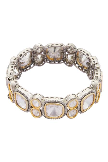 Buy_Zevar By Geeta_White Diamonds, Zari Polki Studded Kada - Single Pc _Online_at_Aza_Fashions