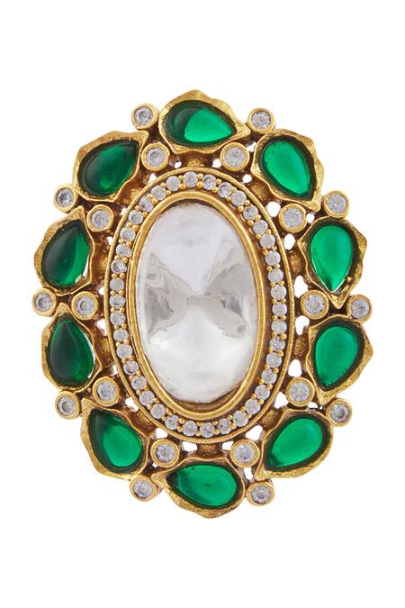 Buy_Zevar By Geeta_Gold Plated Diamonds, Stones, Zari Kundan Studs_Online_at_Aza_Fashions