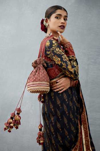 Shop Torani Red Gota Patti Gulnar Zeina Embroidered Potli at Aza Fashions Shop_Torani_Red Gota Patti Gulnar Zeina Embroidered Potli_at_Aza_Fashions