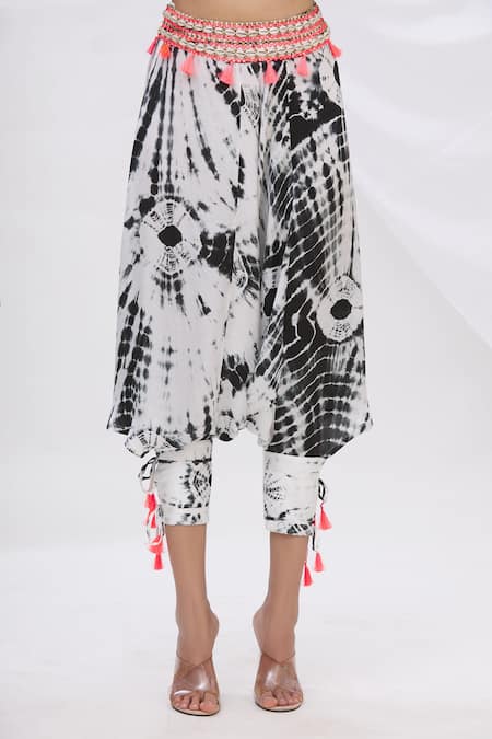 Surily G Black Satin Tie Dye Cropped Harem Pants Online at Aza Fashions Surily G_Black Satin Tie Dye Cropped Harem Pants_Online_at_Aza_Fashions