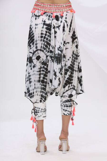 Buy Surily G Black Satin Tie Dye Cropped Harem Pants Online at Aza Fashions Buy_Surily G_Black Satin Tie Dye Cropped Harem Pants_Online_at_Aza_Fashions
