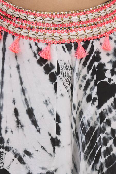 Shop Surily G Black Satin Tie Dye Cropped Harem Pants Online at Aza Fashions Shop_Surily G_Black Satin Tie Dye Cropped Harem Pants_Online_at_Aza_Fashions