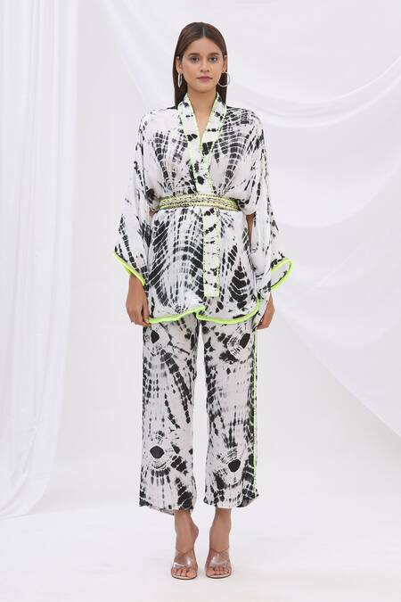 Surily G_Black Satin Tie Dye Kimono Jacket_Online_at_Aza_Fashions