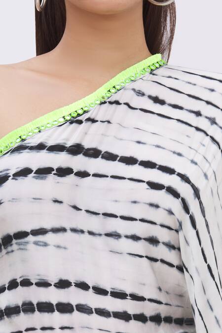 Surily G_Black Satin Asymmetric Tie Dye One Shoulder Jumpsuit_at_Aza_Fashions