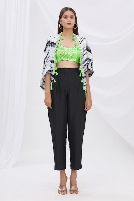 Buy_Surily G_Black Satin Tie Dye Cape Jacket_Online_at_Aza_Fashions