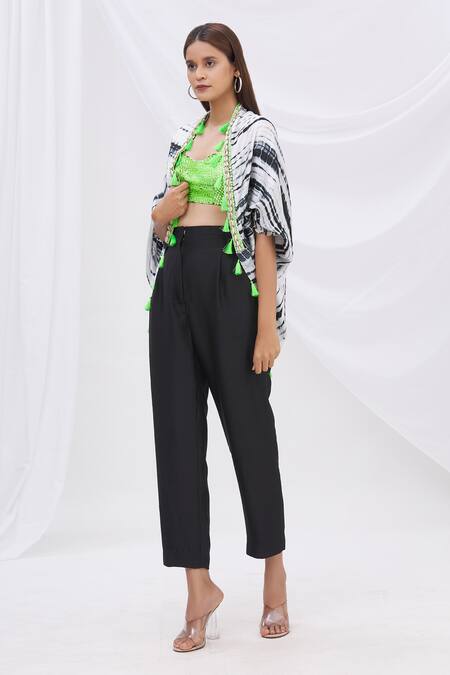 Surily G_Black Satin Tie Dye Cape Jacket_Online_at_Aza_Fashions