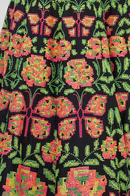 Shop_Surily G_Black Dupion Silk Embroidered Layered Lehenga _Online_at_Aza_Fashions