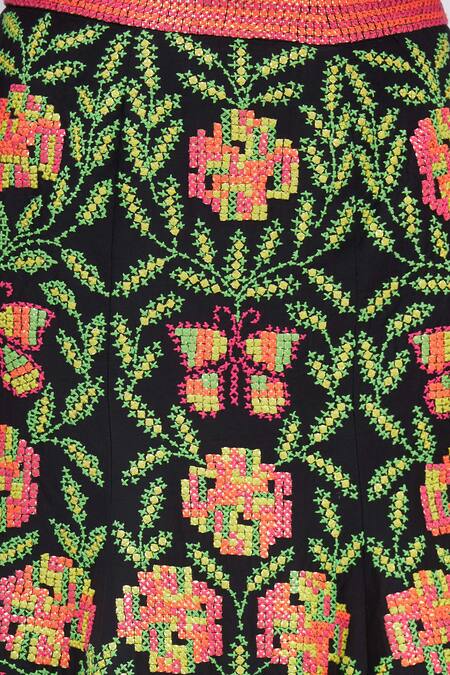 Shop_Surily G_Black Dupion Silk Fish-cut Panelled Lehenga_Online_at_Aza_Fashions