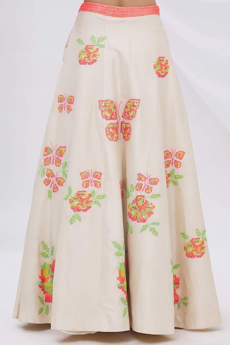 Surily G_White Dupion Silk Embroidered Panelled Lehenga_Online_at_Aza_Fashions