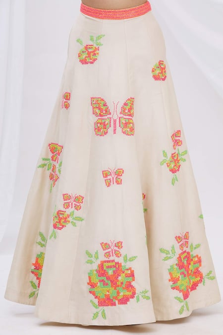 Buy_Surily G_White Dupion Silk Embroidered Panelled Lehenga_Online_at_Aza_Fashions
