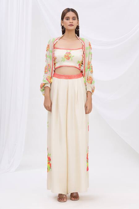 Surily G_White Georgette Embroidered Cape Jacket_Online_at_Aza_Fashions