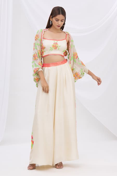 Buy_Surily G_White Georgette Embroidered Cape Jacket_Online_at_Aza_Fashions