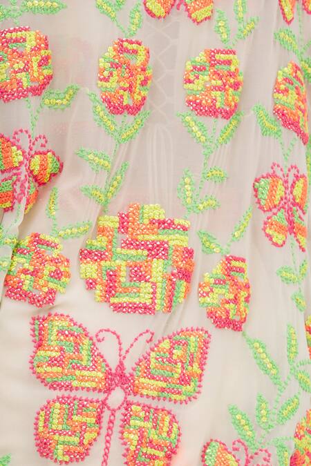 Surily G_White Georgette Embroidered Cape Jacket_at_Aza_Fashions