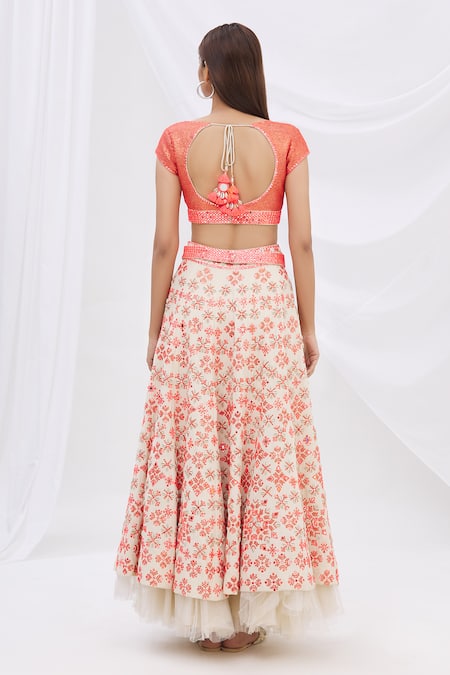 Shop_Surily G_Beige Crepe V Neck Sequin Embellished Crop Top_Online_at_Aza_Fashions