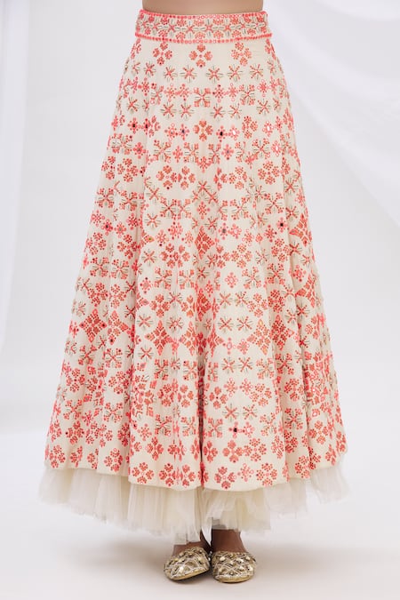 Buy_Surily G_Beige Crepe, Georgette Embroidered Layered Lehenga_Online_at_Aza_Fashions