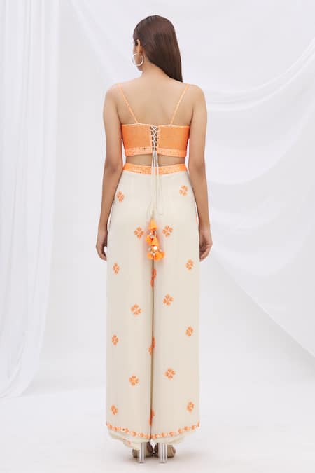 Shop_Surily G_White Crepe, Georgette V Neck Sequin Embellished Crop Top_Online_at_Aza_Fashions