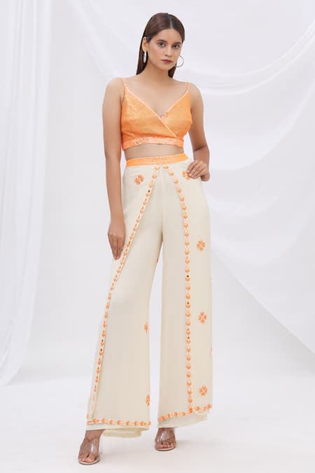 Shop Surily G White Crepe, Georgette Layered Flared Pants at Aza Fashions Shop_Surily G_White Crepe, Georgette Layered Flared Pants _at_Aza_Fashions