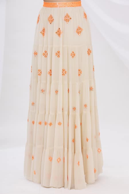 Buy_Surily G_White Crepe, Georgette Embroidered Tiered Lehenga_Online_at_Aza_Fashions