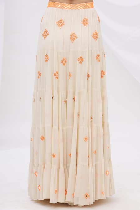 Shop_Surily G_White Crepe, Georgette Embroidered Tiered Lehenga_Online_at_Aza_Fashions