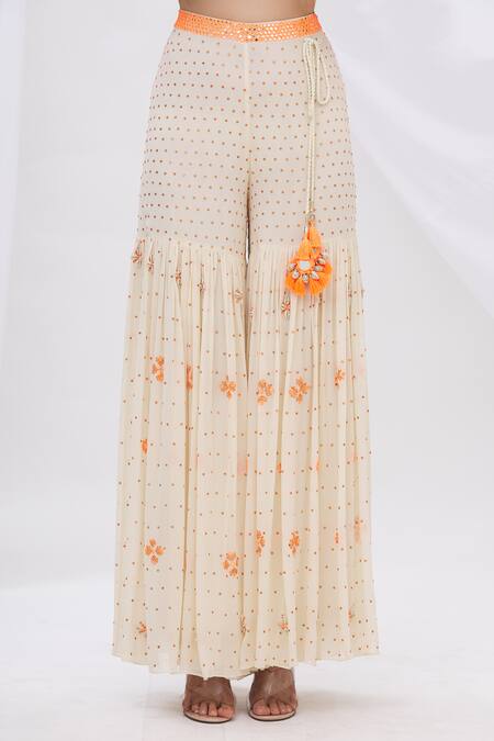 Buy_Surily G_White Crepe, Georgette Embellished Sharara Pants_Online_at_Aza_Fashions