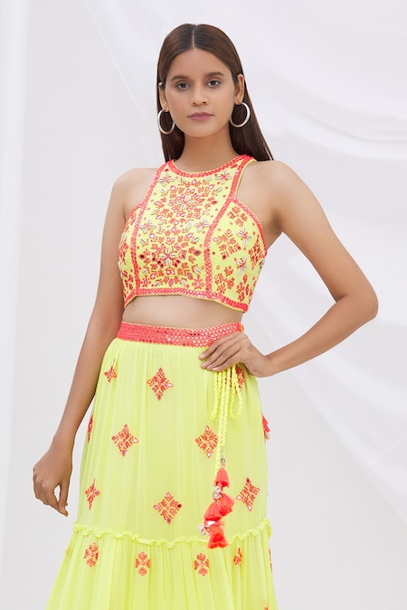 Blue Printed Lehenga With Crop Top | Crop tops, Lehenga, Tops