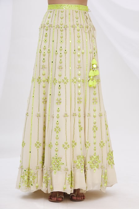 Buy Surily G White Crepe, Georgette Mirror Embellished Lehenga Online at Aza Fashions Buy_Surily G_White Crepe, Georgette Mirror Embellished Lehenga _Online_at_Aza_Fashions