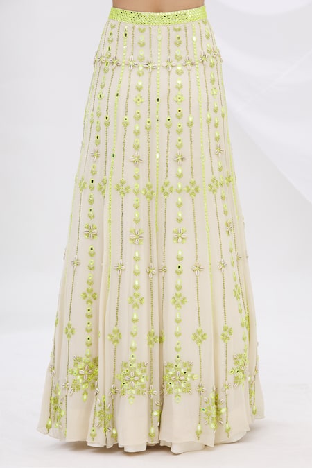 Shop Surily G White Crepe, Georgette Mirror Embellished Lehenga Online at Aza Fashions Shop_Surily G_White Crepe, Georgette Mirror Embellished Lehenga _Online_at_Aza_Fashions
