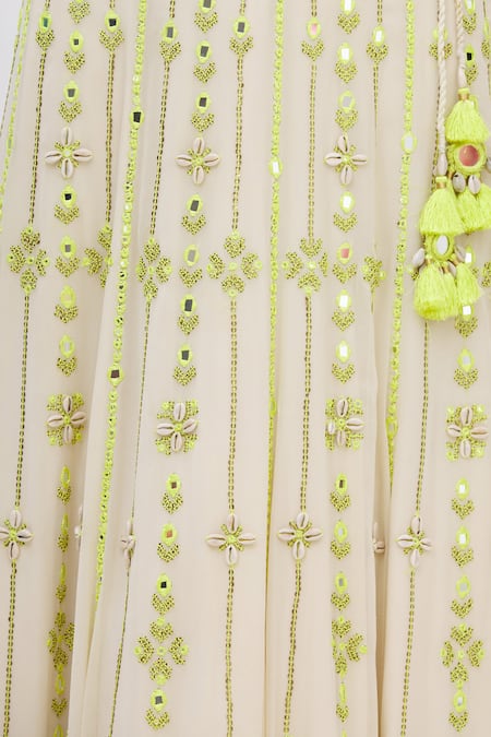 Surily G White Crepe, Georgette Mirror Embellished Lehenga at Aza Fashions Surily G_White Crepe, Georgette Mirror Embellished Lehenga _at_Aza_Fashions