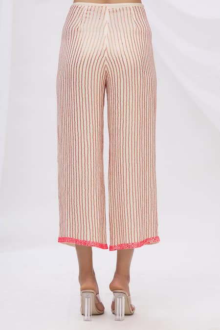 Buy_Surily G_White Crepe, Georgette Embroidered Striped Pants_Online_at_Aza_Fashions