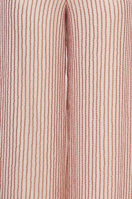 Shop_Surily G_White Crepe, Georgette Embroidered Striped Pants_Online_at_Aza_Fashions