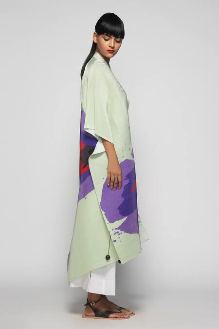 Payal Khandwala_Green Pleated Kimono Tunic_Online_at_Aza_Fashions