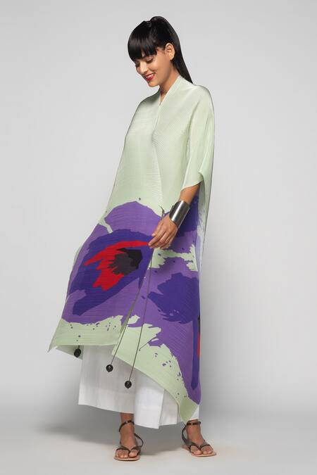 Buy_Payal Khandwala_Green Pleated Kimono Tunic_Online_at_Aza_Fashions