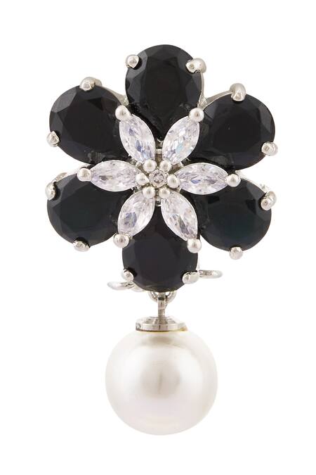 Shop_Chaotiq By Arti_Silver Plated Diamond Floral Bead Drop Earrings_Online_at_Aza_Fashions